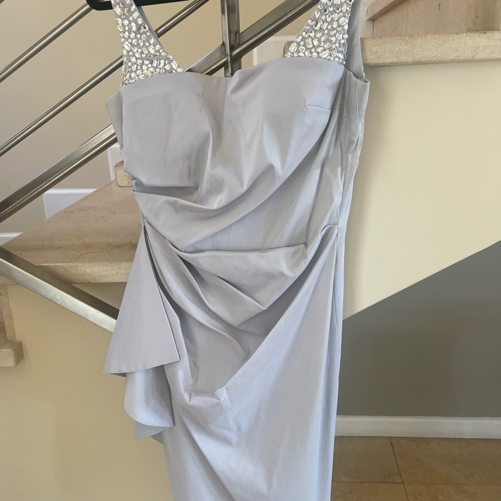 Elegant Gray Sleeveless Dress with Embellished Straps